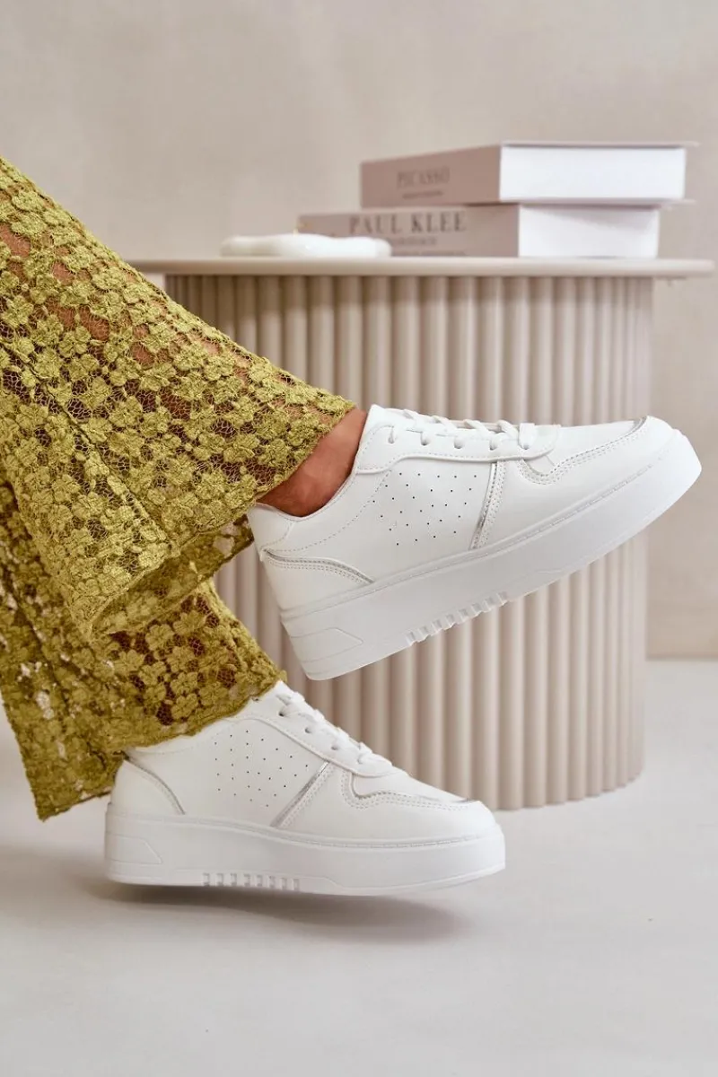 Online Sneakersy Damskie Na Platformie Z Ozdobnym Sznurowaniem Białe Mistra Damskie Sneakersy Damskie