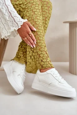 Online Sneakersy Damskie Na Platformie Z Ozdobnym Sznurowaniem Białe Mistra Damskie Sneakersy Damskie
