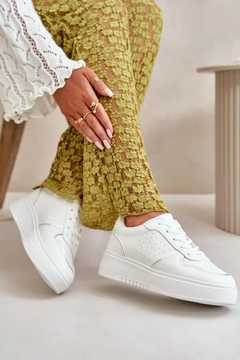 Online Sneakersy Damskie Na Platformie Z Ozdobnym Sznurowaniem Białe Mistra Damskie Sneakersy Damskie