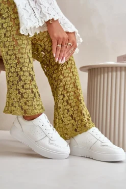 Online Sneakersy Damskie Na Platformie Z Ozdobnym Sznurowaniem Białe Mistra Damskie Sneakersy Damskie