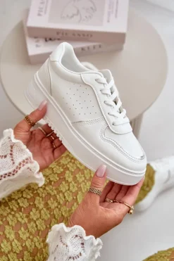 Online Sneakersy Damskie Na Platformie Z Ozdobnym Sznurowaniem Białe Mistra Damskie Sneakersy Damskie