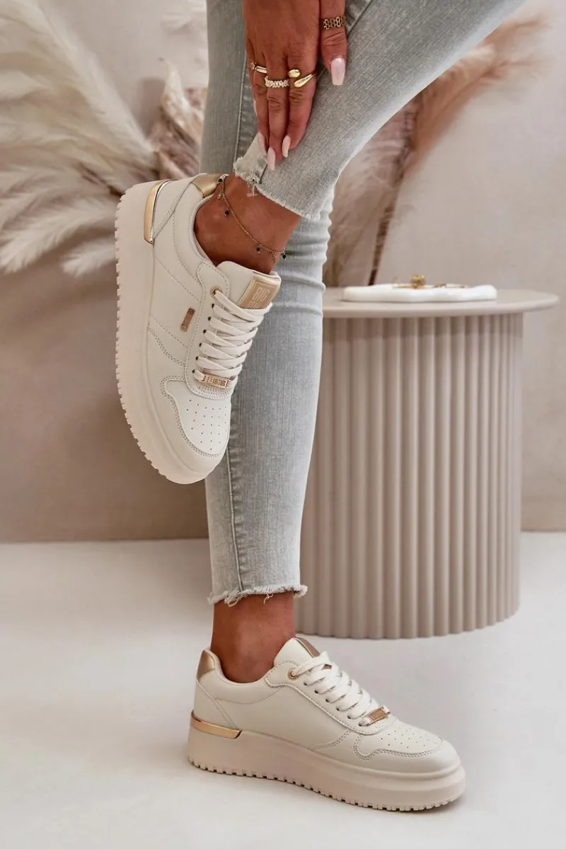 Sale Sneakersy Damskie Na Platformie Big Star OO274757 HI-POLY SYSTEM Białe Damskie Buty Sportowe Big Star|Sneakersy Damskie