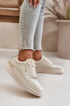 Sale Sneakersy Damskie Na Platformie Big Star OO274757 HI-POLY SYSTEM Białe Damskie Buty Sportowe Big Star|Sneakersy Damskie