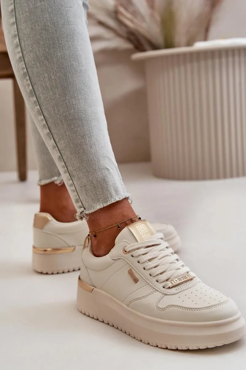 Sale Sneakersy Damskie Na Platformie Big Star OO274757 HI-POLY SYSTEM Białe Damskie Buty Sportowe Big Star|Sneakersy Damskie