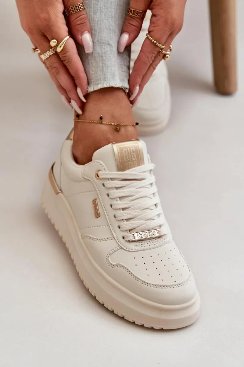 Sale Sneakersy Damskie Na Platformie Big Star OO274757 HI-POLY SYSTEM Białe Damskie Buty Sportowe Big Star|Sneakersy Damskie