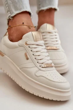 Sale Sneakersy Damskie Na Platformie Big Star OO274757 HI-POLY SYSTEM Białe Damskie Buty Sportowe Big Star|Sneakersy Damskie