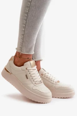 Sale Sneakersy Damskie Na Platformie Big Star OO274757 HI-POLY SYSTEM Białe Damskie Buty Sportowe Big Star|Sneakersy Damskie