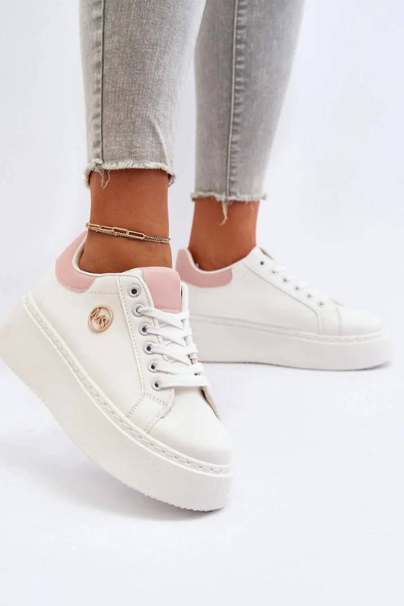 Outlet Sneakersy Damskie Na Platformie Białe Eshen Damskie Buty Sportowe Na Platformie|Sneakersy Damskie
