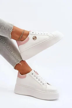 Outlet Sneakersy Damskie Na Platformie Białe Eshen Damskie Buty Sportowe Na Platformie|Sneakersy Damskie