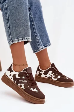 Hot Sneakersy Damskie Na Platformie W Łaty Brązowe Denissa Damskie Buty Sportowe Na Platformie|Sneakersy Damskie