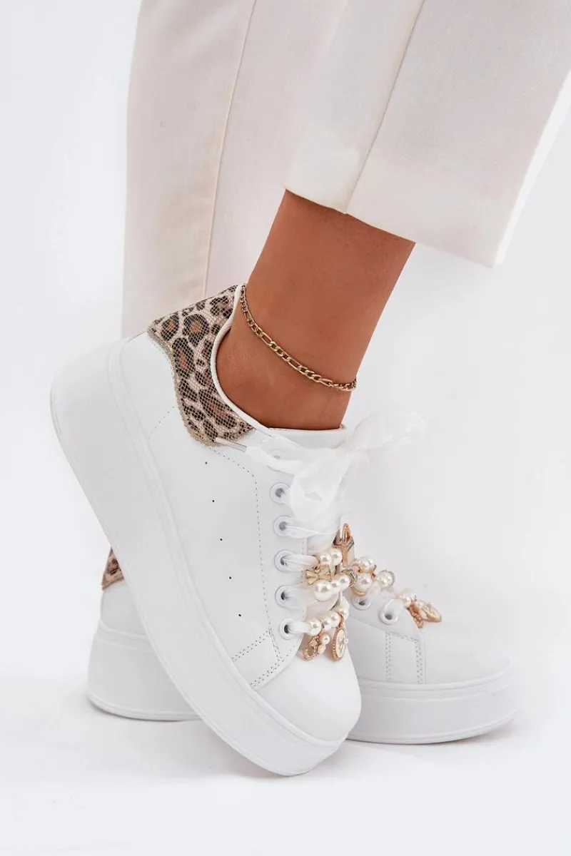 Clearance Sneakersy Damskie Na Platformie Z Przypinkami Białe Panterka Ocerdia Damskie Buty Sportowe Na Platformie|Sneakersy Damskie