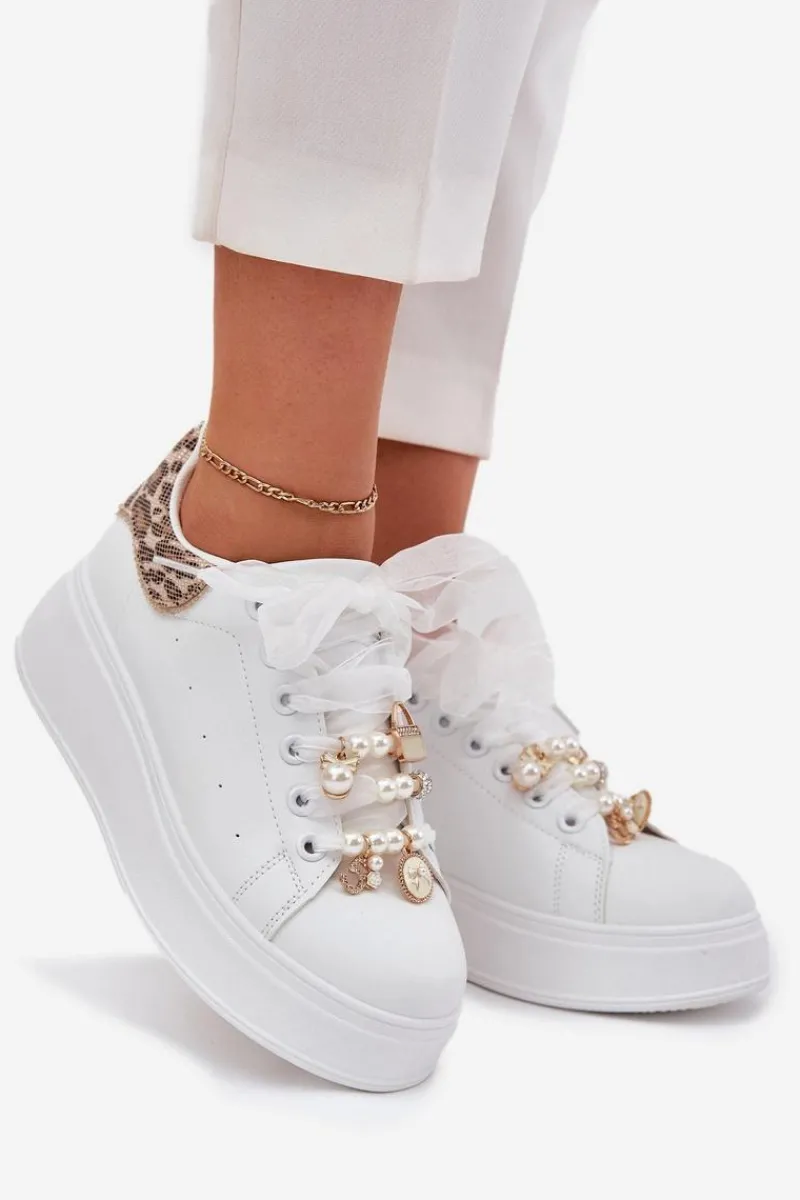 Clearance Sneakersy Damskie Na Platformie Z Przypinkami Białe Panterka Ocerdia Damskie Buty Sportowe Na Platformie|Sneakersy Damskie