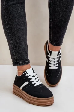 New Sneakersy Damskie Na Platformie Czarne Dravinnia Damskie Sneakersy Damskie