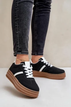 New Sneakersy Damskie Na Platformie Czarne Dravinnia Damskie Sneakersy Damskie