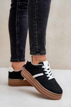 New Sneakersy Damskie Na Platformie Czarne Dravinnia Damskie Sneakersy Damskie