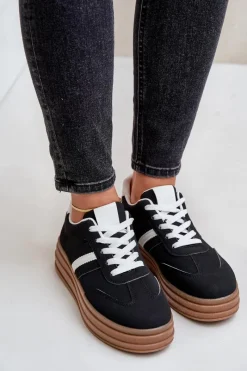 New Sneakersy Damskie Na Platformie Czarne Dravinnia Damskie Sneakersy Damskie