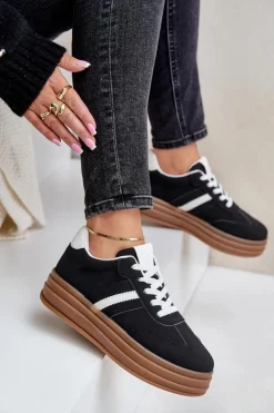 New Sneakersy Damskie Na Platformie Czarne Dravinnia Damskie Sneakersy Damskie