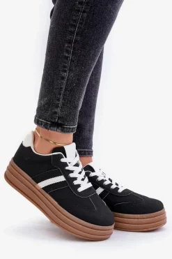 New Sneakersy Damskie Na Platformie Czarne Dravinnia Damskie Sneakersy Damskie