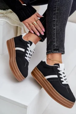 New Sneakersy Damskie Na Platformie Czarne Dravinnia Damskie Sneakersy Damskie