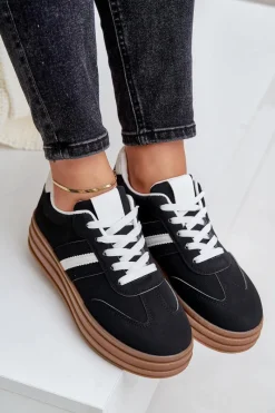 New Sneakersy Damskie Na Platformie Czarne Dravinnia Damskie Sneakersy Damskie