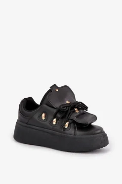 Sneakersy Damskie></noscript>Boto Sneakersy Damskie Na Platformie Czarne Dolistana Czarny