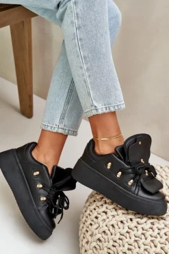 Sneakersy Damskie></noscript>Boto Sneakersy Damskie Na Platformie Czarne Dolistana Czarny