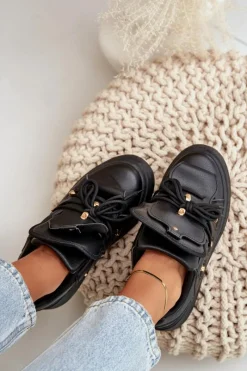 Sneakersy Damskie></noscript>Boto Sneakersy Damskie Na Platformie Czarne Dolistana Czarny