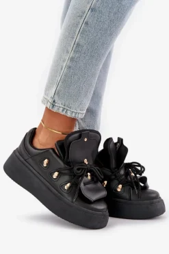Sneakersy Damskie></noscript>Boto Sneakersy Damskie Na Platformie Czarne Dolistana Czarny
