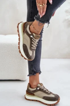 New Buty damskie Vinceza Sneakersy Damskie Na Platformie Ze Skóry Naturalnej Vinceza 41465 Beżowe