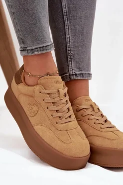 Buty Sportowe Big Star|Sneakersy Damskie>Big Star Shoes Sneakersy Damskie Na Platformie Big Star SS274762 Camel Brązowy