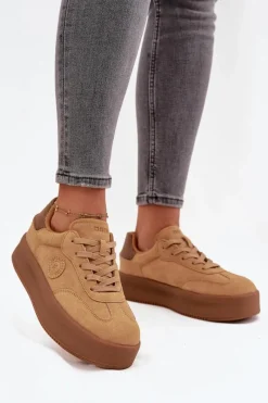 Buty Sportowe Big Star|Sneakersy Damskie>Big Star Shoes Sneakersy Damskie Na Platformie Big Star SS274762 Camel Brązowy