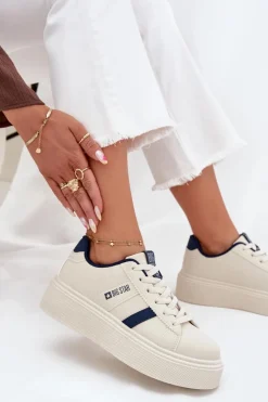 Online Sneakersy Damskie Na Platformie Big Star SS274347 Jasnobeżowe Damskie Buty Sportowe Big Star|Sneakersy Damskie