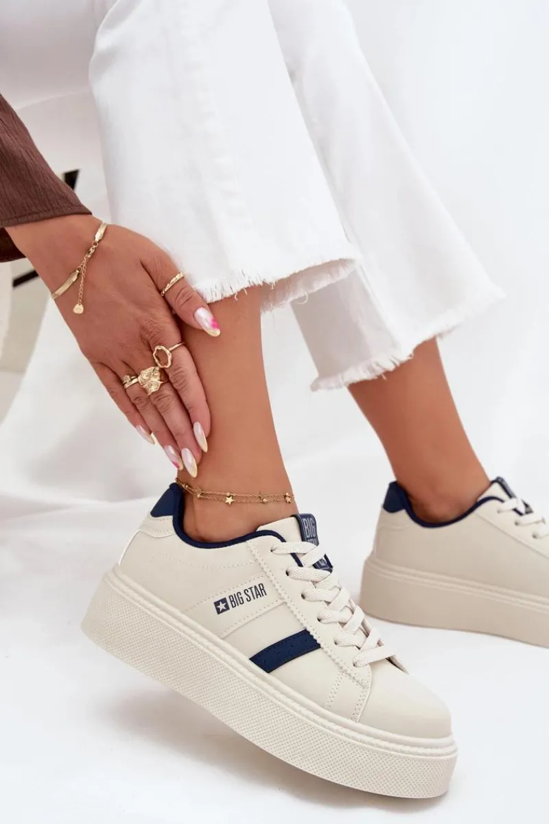 Online Sneakersy Damskie Na Platformie Big Star SS274347 Jasnobeżowe Damskie Buty Sportowe Big Star|Sneakersy Damskie