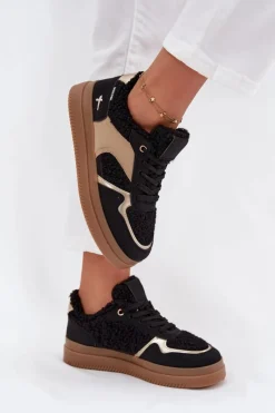 Best Boto Sneakersy Damskie Na Platformie Z Futerkiem Typu Baranek Czarne Frelina