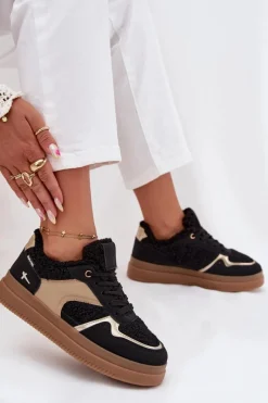 Best Boto Sneakersy Damskie Na Platformie Z Futerkiem Typu Baranek Czarne Frelina
