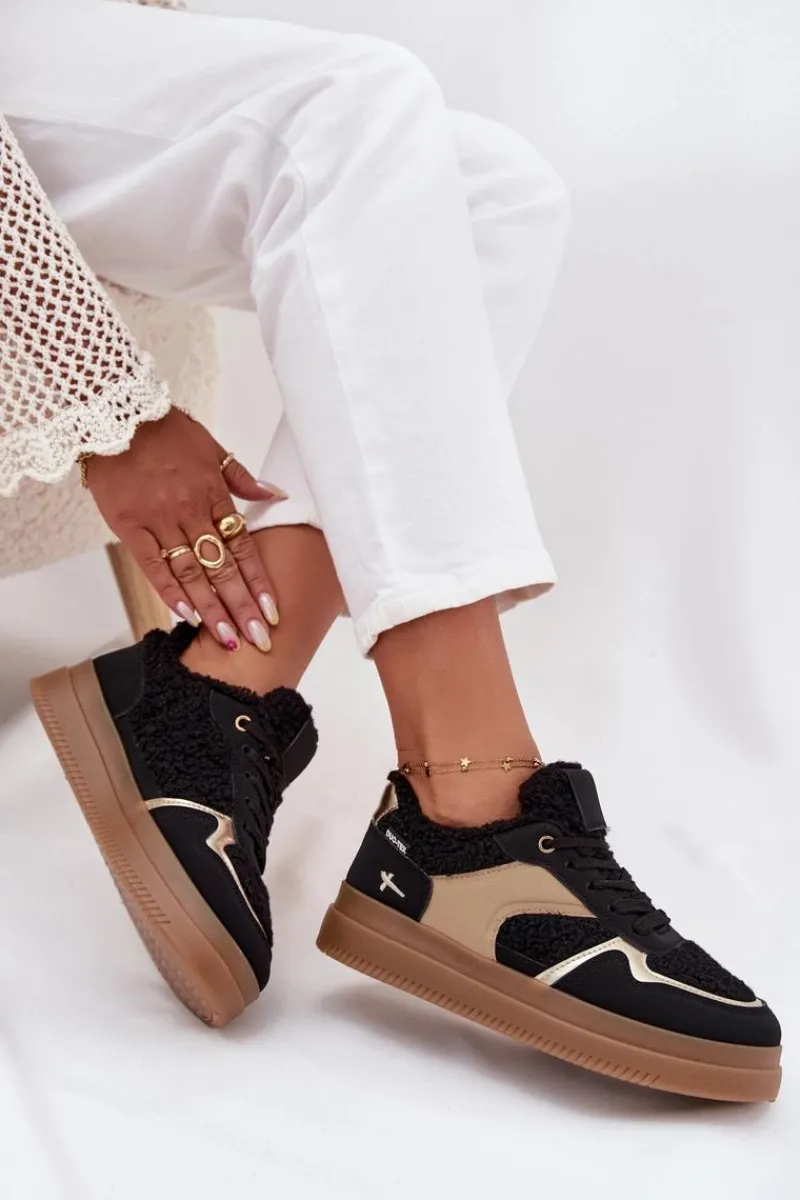 Best Boto Sneakersy Damskie Na Platformie Z Futerkiem Typu Baranek Czarne Frelina