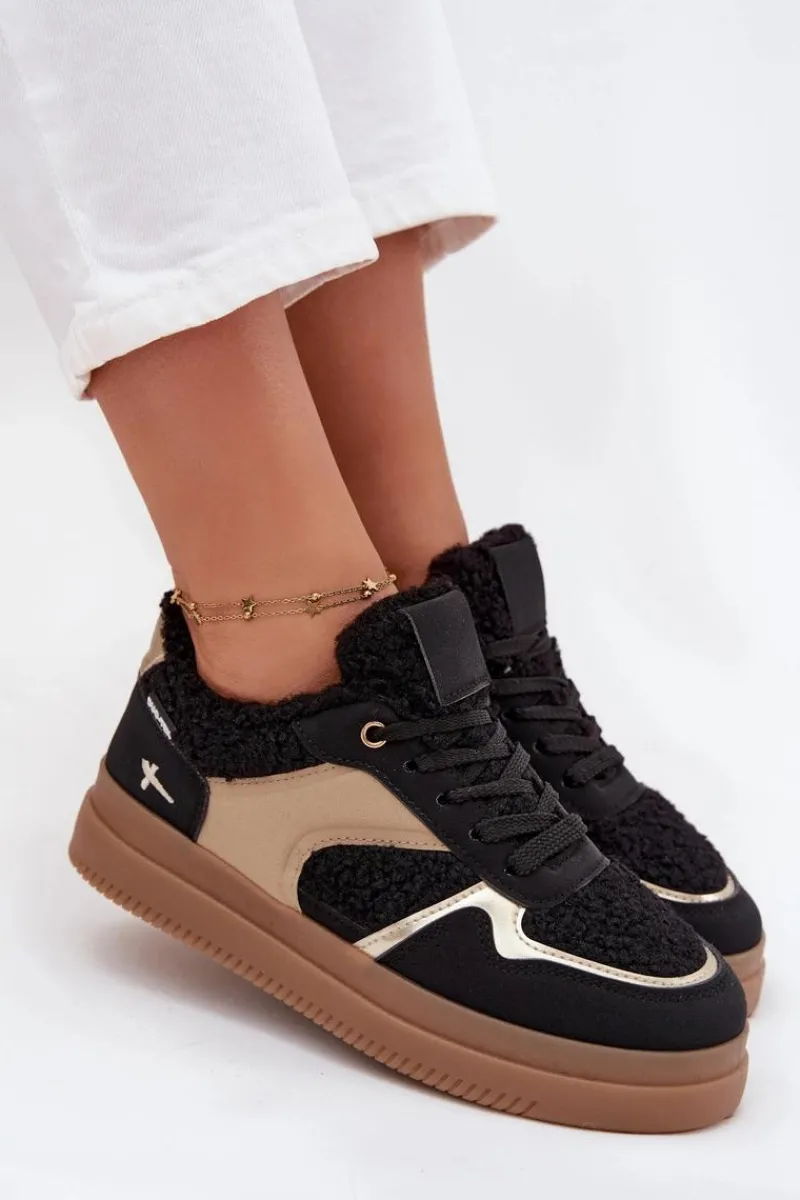 Best Boto Sneakersy Damskie Na Platformie Z Futerkiem Typu Baranek Czarne Frelina