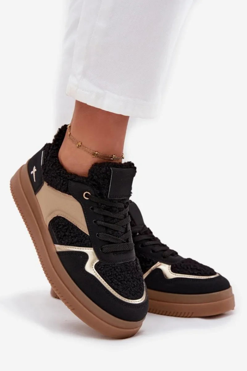 Best Boto Sneakersy Damskie Na Platformie Z Futerkiem Typu Baranek Czarne Frelina