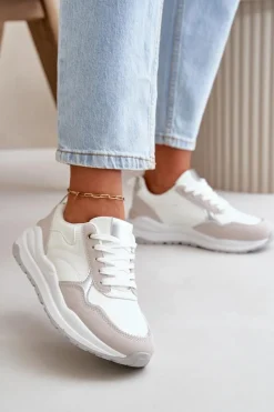 Hot Boto Sneakersy Damskie Na Platformie Z Eko Skóry Białe Issatta