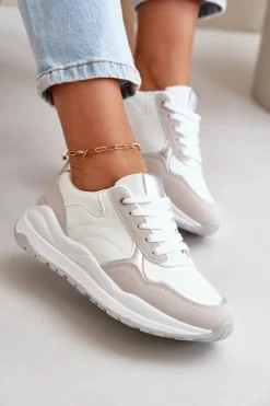 Hot Boto Sneakersy Damskie Na Platformie Z Eko Skóry Białe Issatta