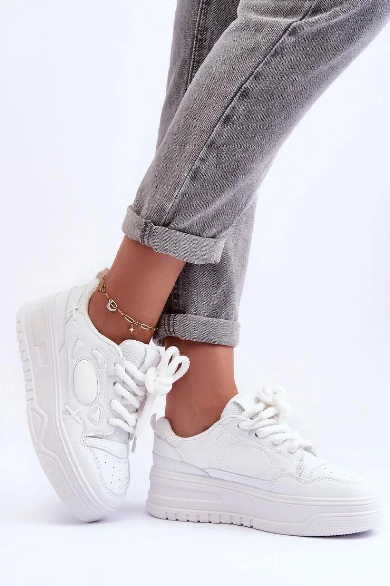 Hot Sneakersy Damskie Na Platformie Białe Finos Damskie Buty Sportowe Na Platformie|Sneakersy Damskie