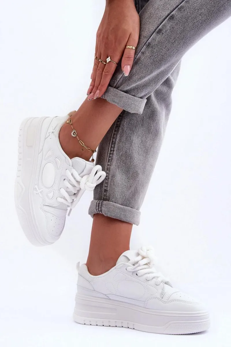 Hot Sneakersy Damskie Na Platformie Białe Finos Damskie Buty Sportowe Na Platformie|Sneakersy Damskie