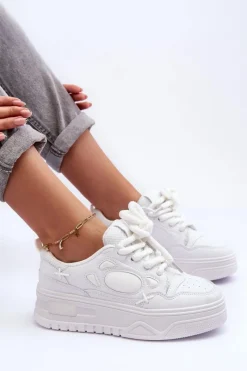 Hot Sneakersy Damskie Na Platformie Białe Finos Damskie Buty Sportowe Na Platformie|Sneakersy Damskie