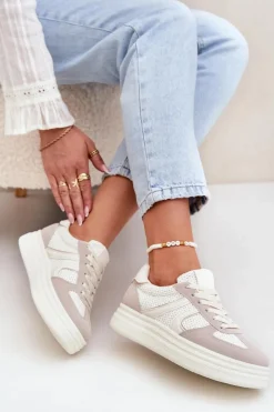 New Sneakersy Damskie Na Platformie Beżowe Lesida Damskie Buty Sportowe Na Platformie|Sneakersy Damskie