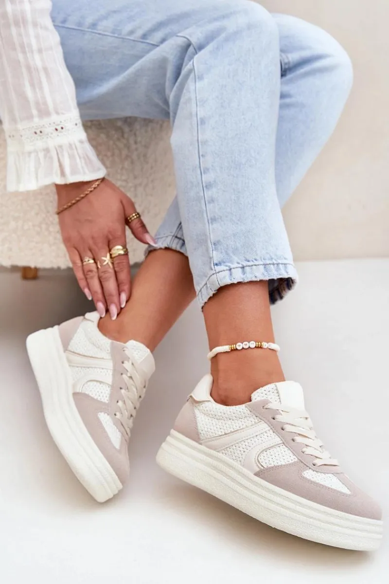 New Sneakersy Damskie Na Platformie Beżowe Lesida Damskie Buty Sportowe Na Platformie|Sneakersy Damskie