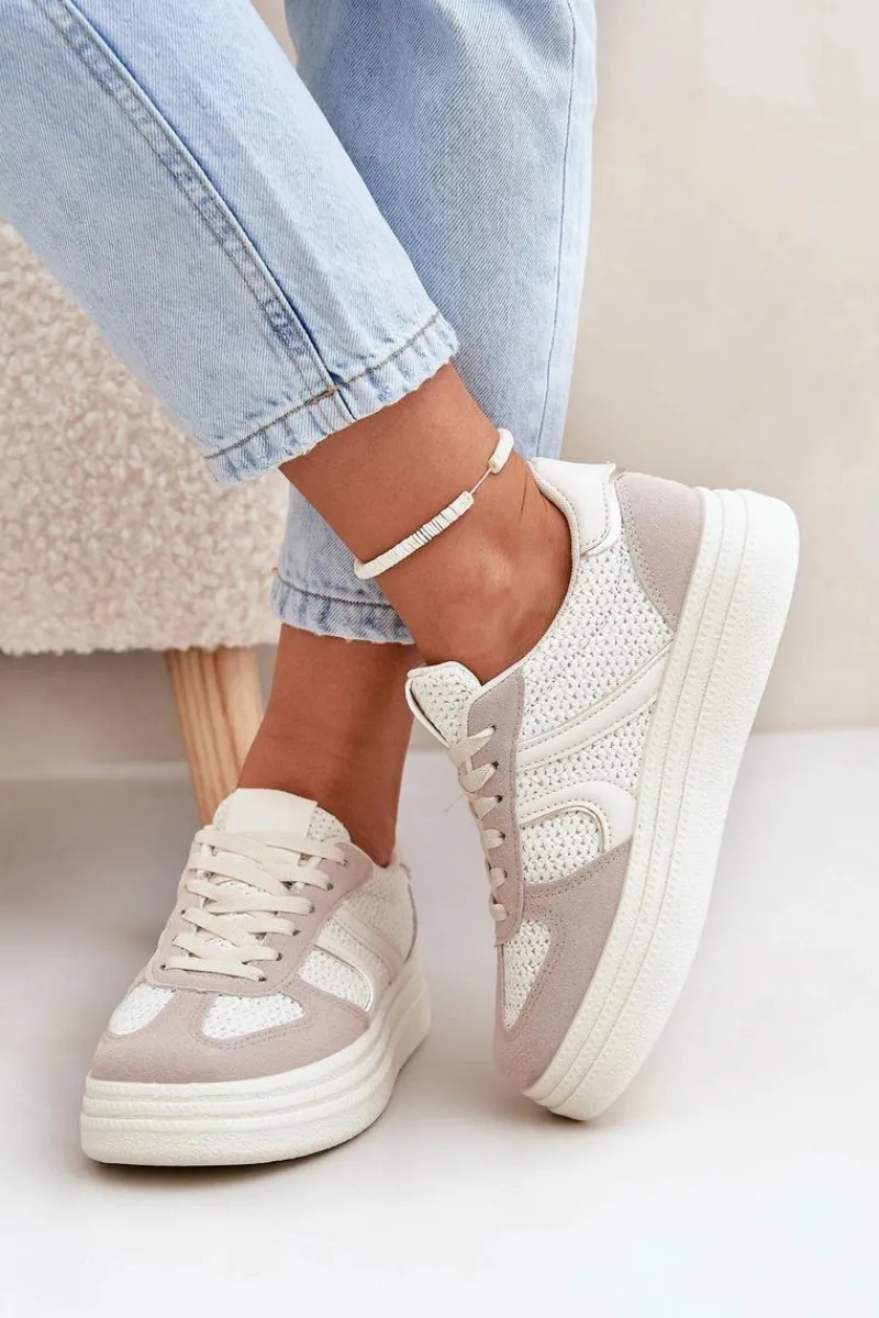 New Sneakersy Damskie Na Platformie Beżowe Lesida Damskie Buty Sportowe Na Platformie|Sneakersy Damskie