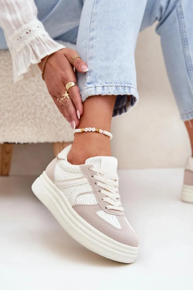 New Sneakersy Damskie Na Platformie Beżowe Lesida Damskie Buty Sportowe Na Platformie|Sneakersy Damskie