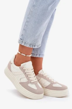 New Sneakersy Damskie Na Platformie Beżowe Lesida Damskie Buty Sportowe Na Platformie|Sneakersy Damskie