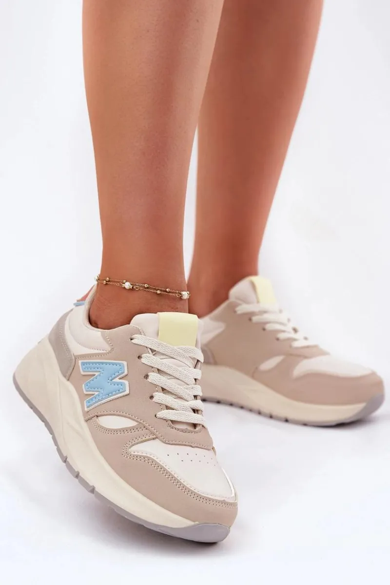 Sneakersy Damskie>Evento Sneakersy Damskie Na Platformie Beżowe Tenanela