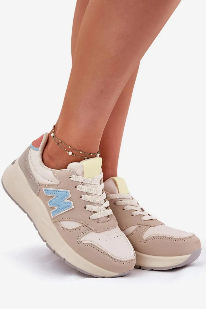 Sneakersy Damskie>Evento Sneakersy Damskie Na Platformie Beżowe Tenanela